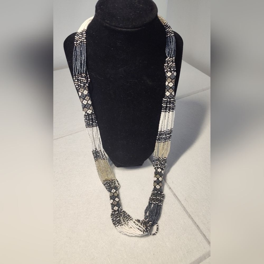 African Beaded Tribal Black And White Necklace #5